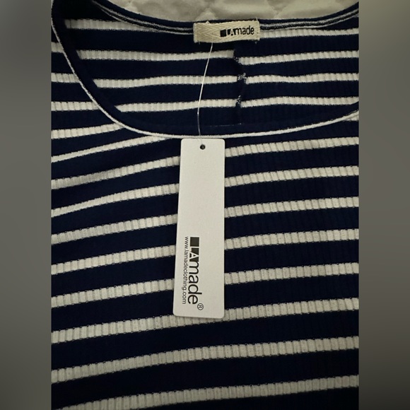 LA Made Mini Swing Dress navyBlue/White Stripe Long Sleeve Ribbed Sz L - Picture 2 of 7